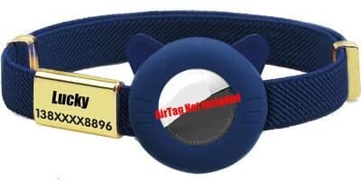 Uplift Essentials New Breakaway AirTag Tracker Cat Collar With Custom ID navy Blue
