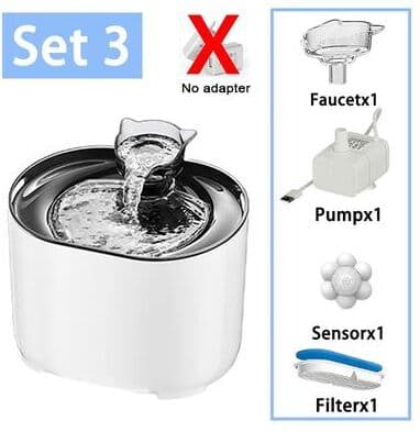 Inspired Finds 2.2L Intelligent Cat Water Fountain With Ultra Quiet Pump & Filter System white+faucet+pump+sensor+filte
