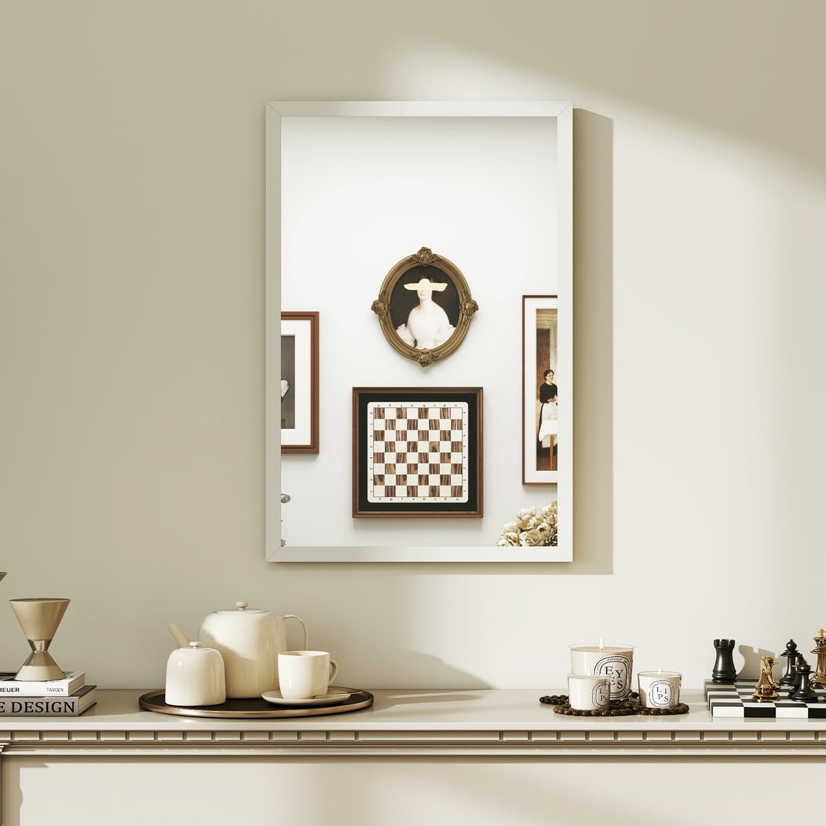 Homcom Specchio da Parete Rettangolare con Ganci, Specchio a Muro in Vetro e MDF, 40x60 cm, Bianco   Aosom Italy