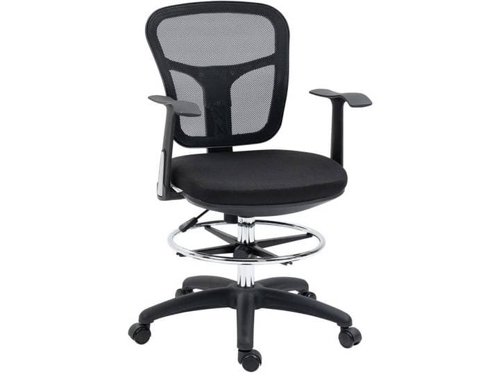 Redom Stuhl 59/59/95-115 cm, höhenverstellbar mit Mesh-Rücken, verstellbarer Fußstütze und klappbaren Armlehnen, schwarz, Schwarz, Kunststoff, 59x115x59 cm, Büromöbel, Bürostühle, Drehstühle