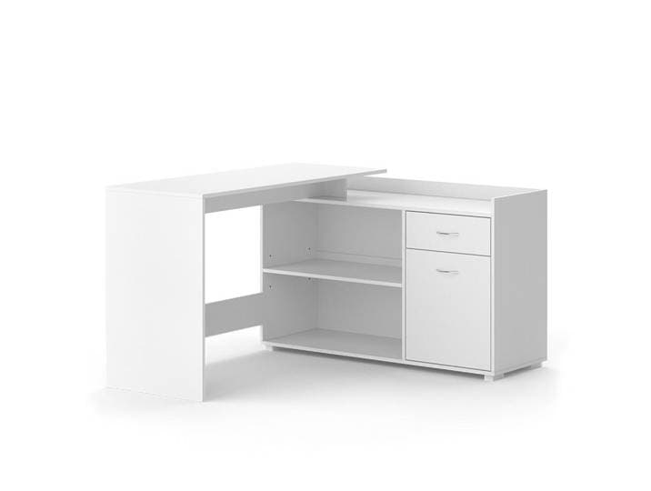 Vicco Eckschreibtisch Noira Weiß 135 x 77 cm mit Schublade, Formgebogen, 135x115x77 cm, Büromöbel, Schreibtische, Schreibtischkombinationen
