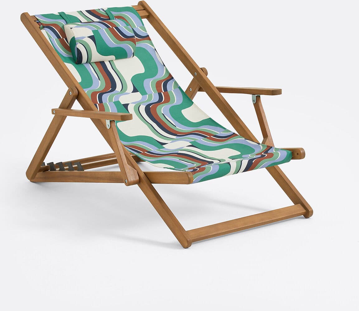 MAPOÉSIE X LA REDOUTE INTÉRIEURS Chaise longue en acacia massif, tissu avec motif graphique, SONGE VERT