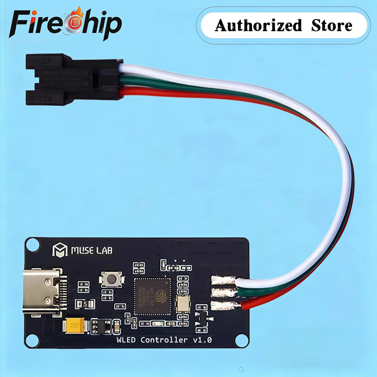FireChip MuseLab WLED Controller WS2812B Open Source LED Strip Controller RGB Full Color Cable Optional