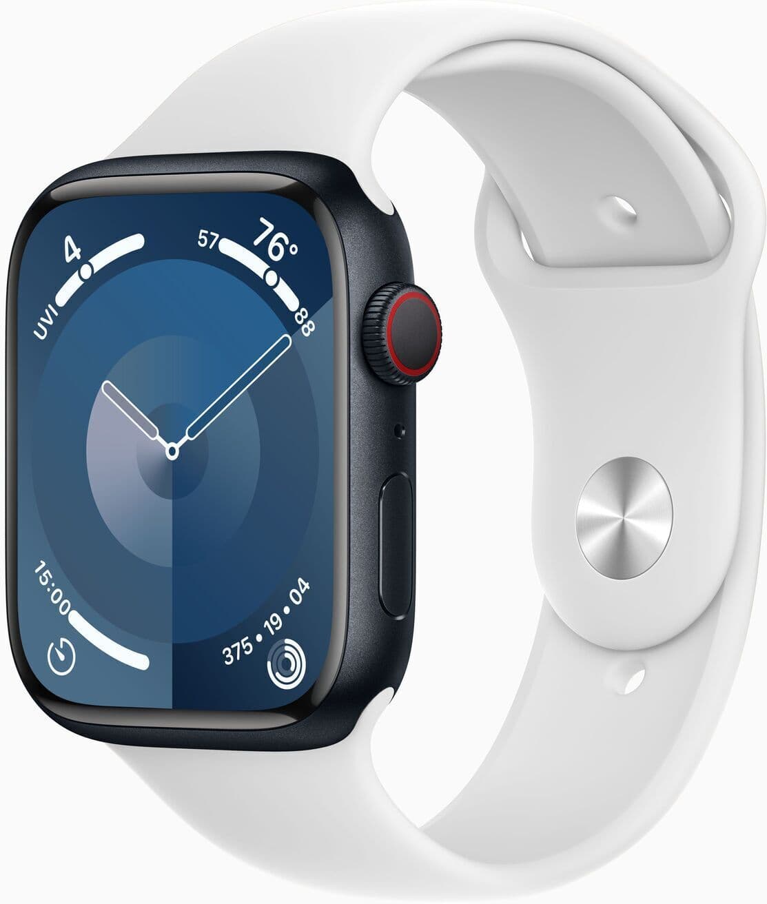 Apple Watch Series 9 Aluminium 45 mm (2023)   GPS + Cellular   Północ   Biały pasek sportowy M/L - Refurbished