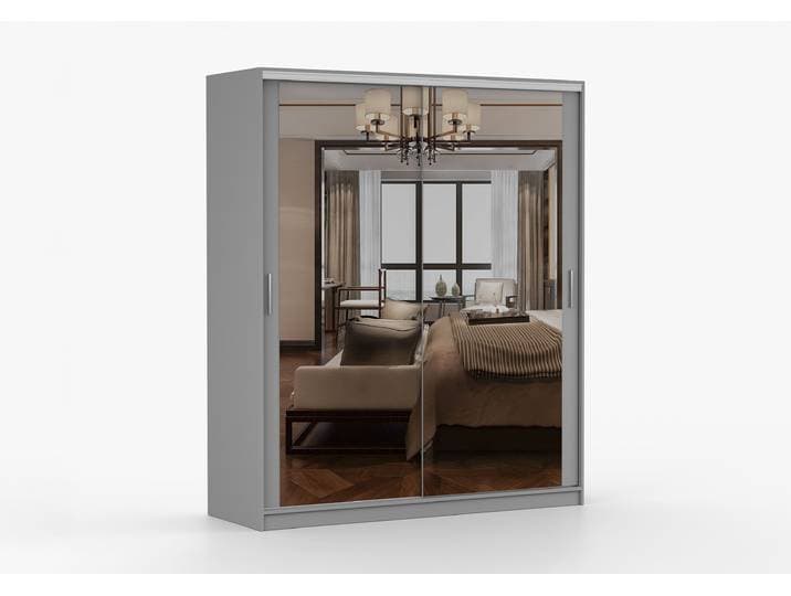 Schwebetürenschrank TOKYO M 180 cm Grau Grau + Spiegel