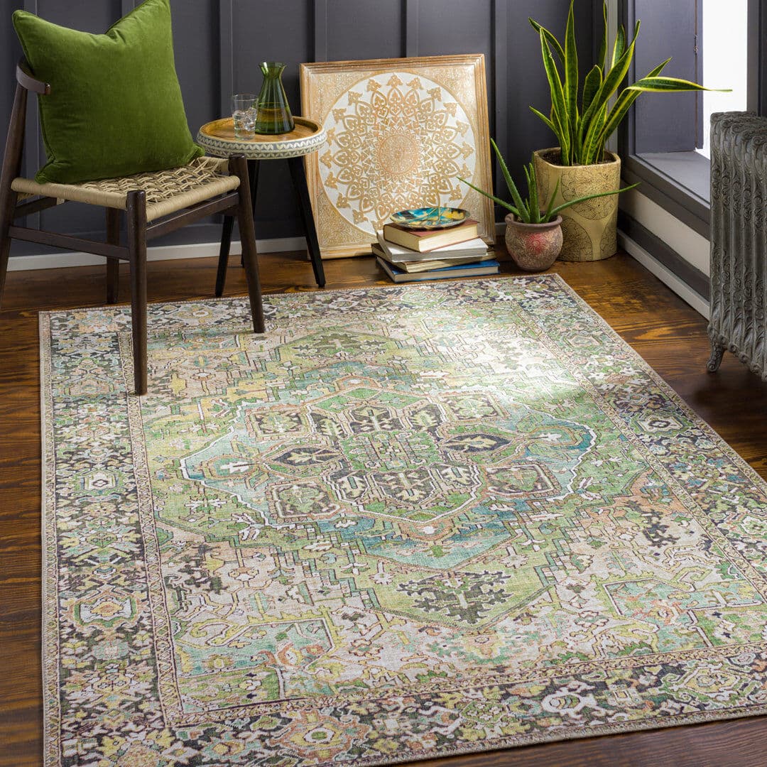 Langley Street Leon Oriental Washable Area Rug Cream;Beige;Blue Rectangle 152 x 229 cm
