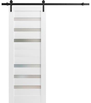 SARTODOORS Quadro 4266 White MDF Sliding Barn Door with Frosted Glass