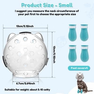 Inspired Finds Breathable Cat Grooming Helmet With Anti Bite Hood And Silicone Paw Protectors small 2pcs