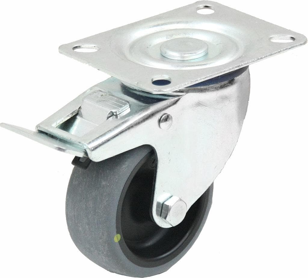 Parnells 100mm zwenkwiel met rem van grijs elektrisch geleidend thermoplastisch rubber