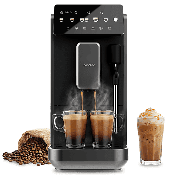 Cafetera superautomática - Cecotec Cremmaet Lungo Steam, Vaporizador, 5 bebidas, Pantalla táctil, 19 bares, Thermoblock, Molinillo integrado, Negro