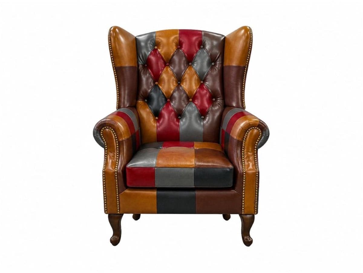 Chesterfield Fauteuil Patchwork Multicolor Leer Lounge Chair
