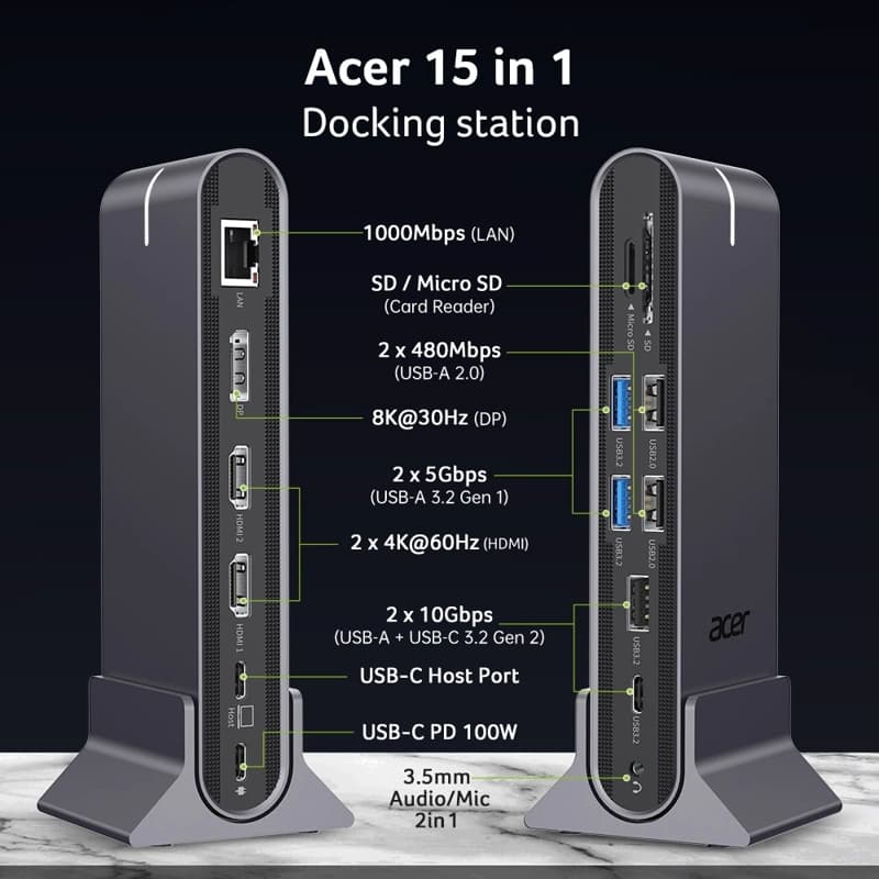 Acer USB-C Docking Station με HDMI/DisplayPort 4K PD Ethernet Γκρι (HP.DSCAB.022) HP.DSCAB.022