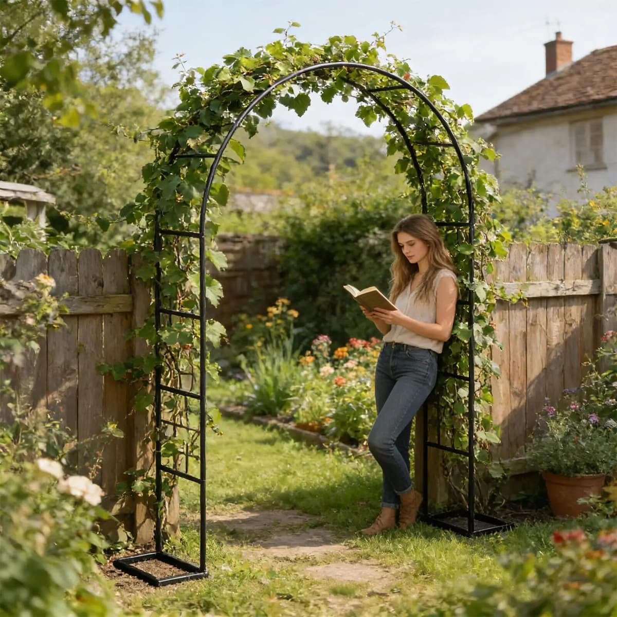 NONE Metal Garden Arch Iron Metal Heavy-Duty Backdrop Arch Trellis For Climbing Plants For Yard Lawn Backyard Wedding Engagement