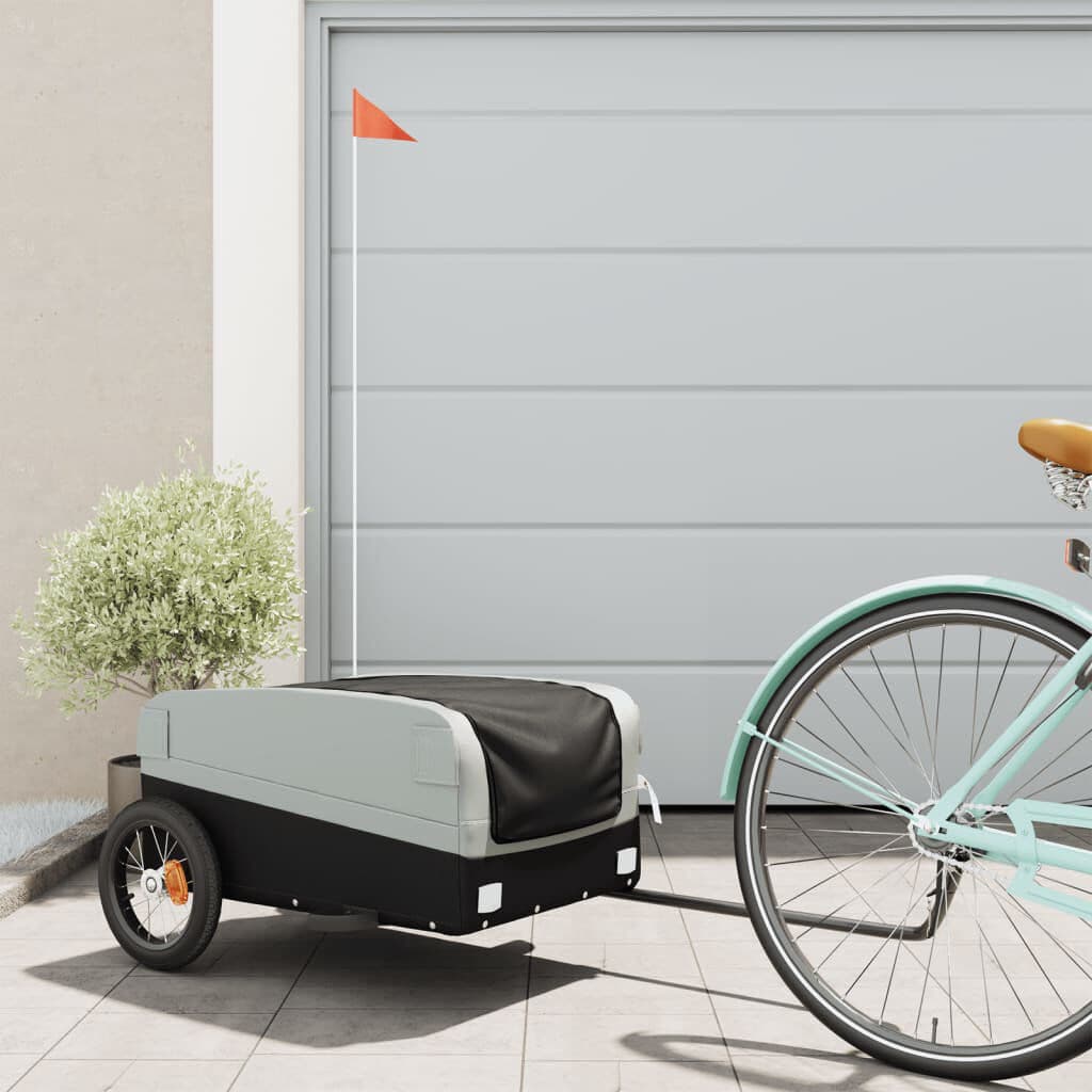vidaXL Bike Trailer Iron Black/Grey 42.5cm H x 122cm W x 52.5cm D