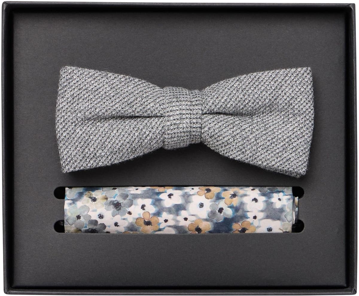 Fliege VENTI "VENTI Set aus Fliege und Einstecktuch gemustert", Herren, grau (hellgrau), 52% Polyester, 47% Baumwolle, 1% Elasthan, Fliegen