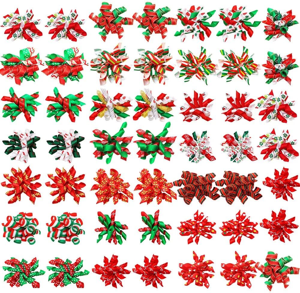 Masue Pets 50/100pcs Chrismas Dog Bows  Pet Dog Ribbon Hair Bows Curves Designs Dog Accessories Christmas Festival Supplies for Small Dogs