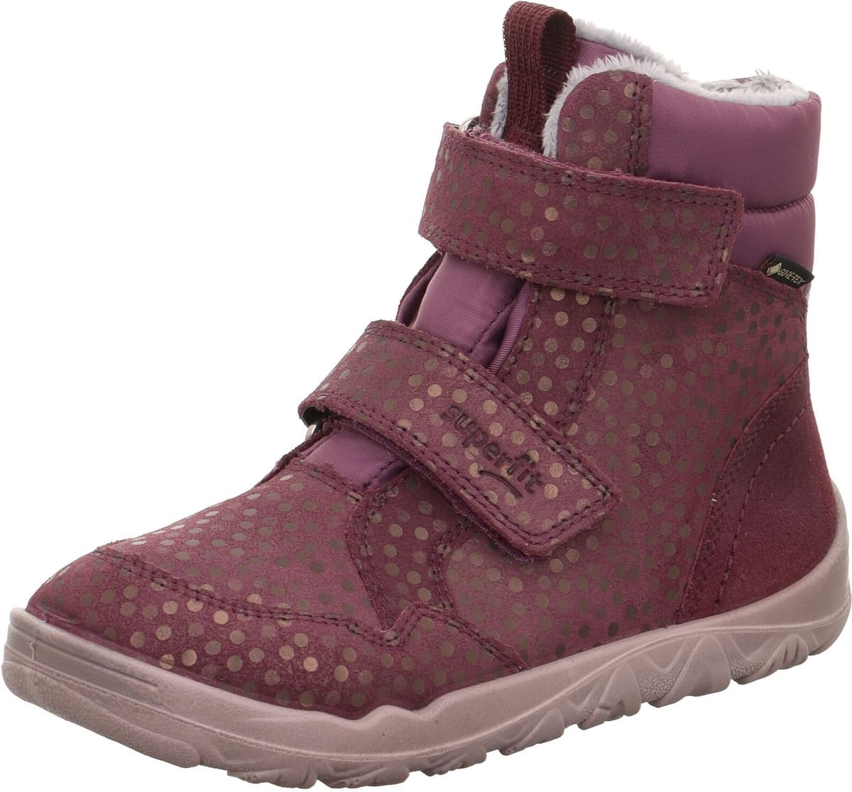 Barfußschuh SUPERFIT "WALDERI, WMS: weit", Kinder, Gr. 32, Warmfutter, lila (rot), Nubukleder, Veloursleder, Schuhe Barfußschuh, Winterboots mit Klettverschlüssen, Größenschablone zum Download