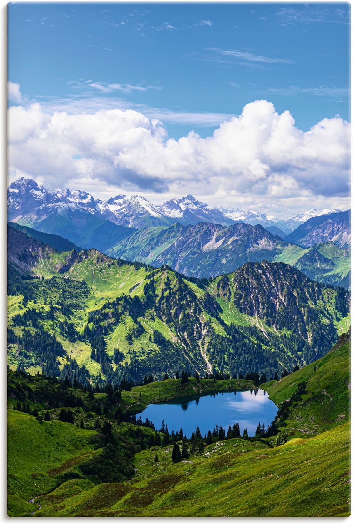 Wandbild ARTLAND "Nebelhorn bei Obersdorf Alpen Seealpsee", grün (farbe bild(er): blau), B:60cm H:90cm, Bilder, Wandbild, als Alubild, Leinwandbild, Poster, Wandaufkleber in verschied. Grössen farbe bild(er): blau B/H/T: 60cm x 90cm, Leinwandbild Berge & 