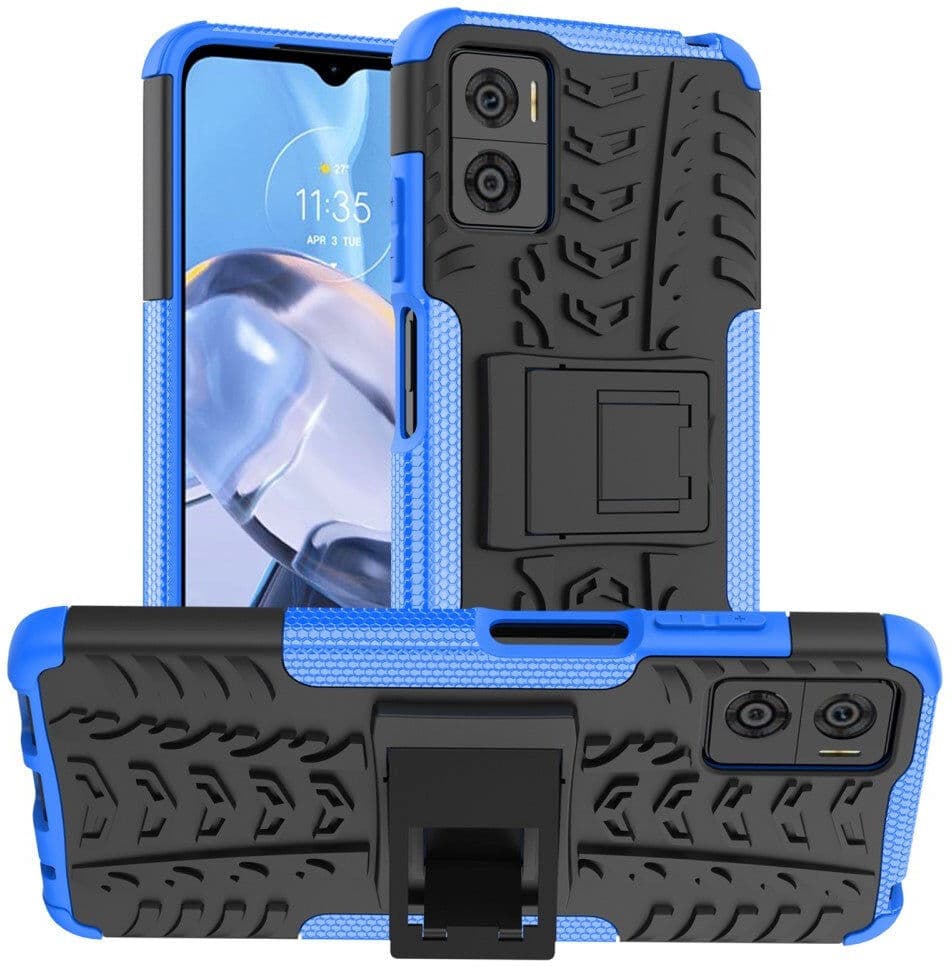 INCOVER Motorola Moto E22 Cool Tyre Håndværker Bagside Cover m. Stander - Sort / Blå