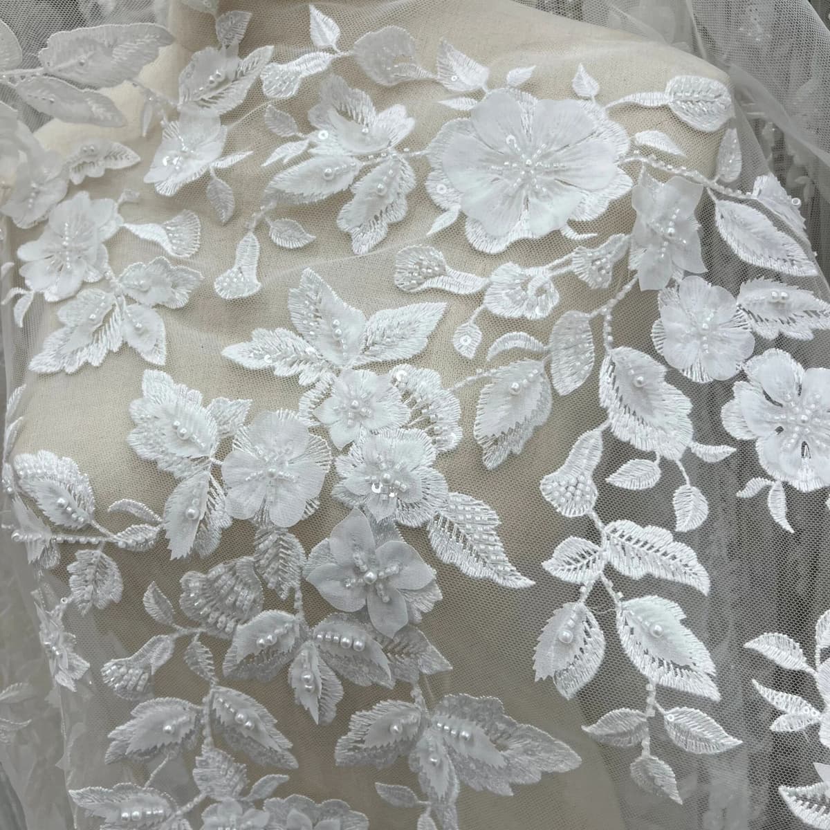 NONE cotton-feel delicate 3D sequin bead embroidery high-end wedding dress custom gown lace fabric