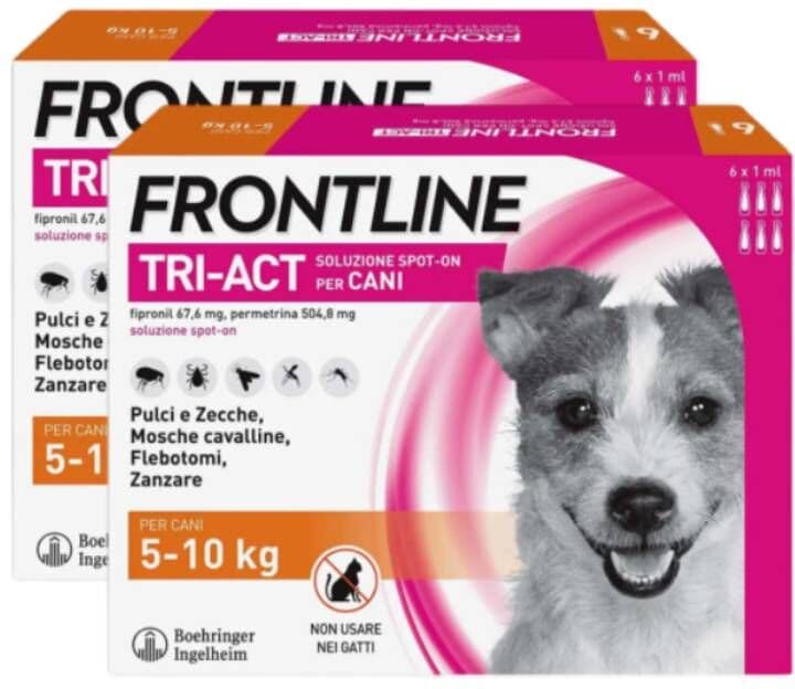 Frontline Tri-Act Antiparassitario Per Cani Contro Parassiti E Insetti Volanti 5-10Kg KIT 12 PIPETTE