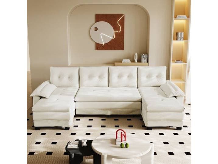 Canapé convertible 4 places - canapé d'angle convertible - canapé Lit - avec USB et 4 coussins - 278x127x87 cm - beige