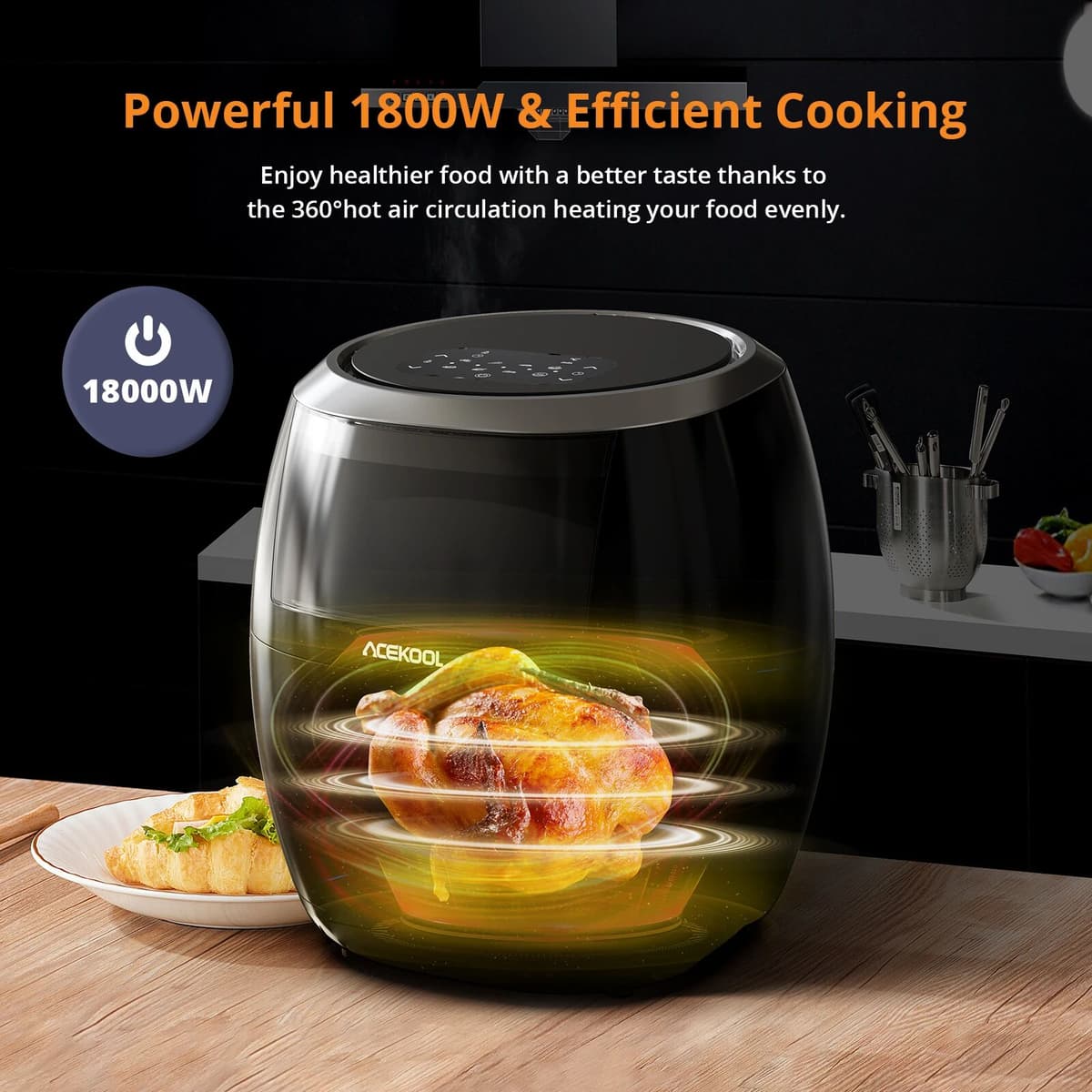 Adoolla Air Fryer Oven Digital Large 7.7L Rapid Air Circulation,Air Fryers With Touch Screen Viewable Window Dishwasher Safe Accessories