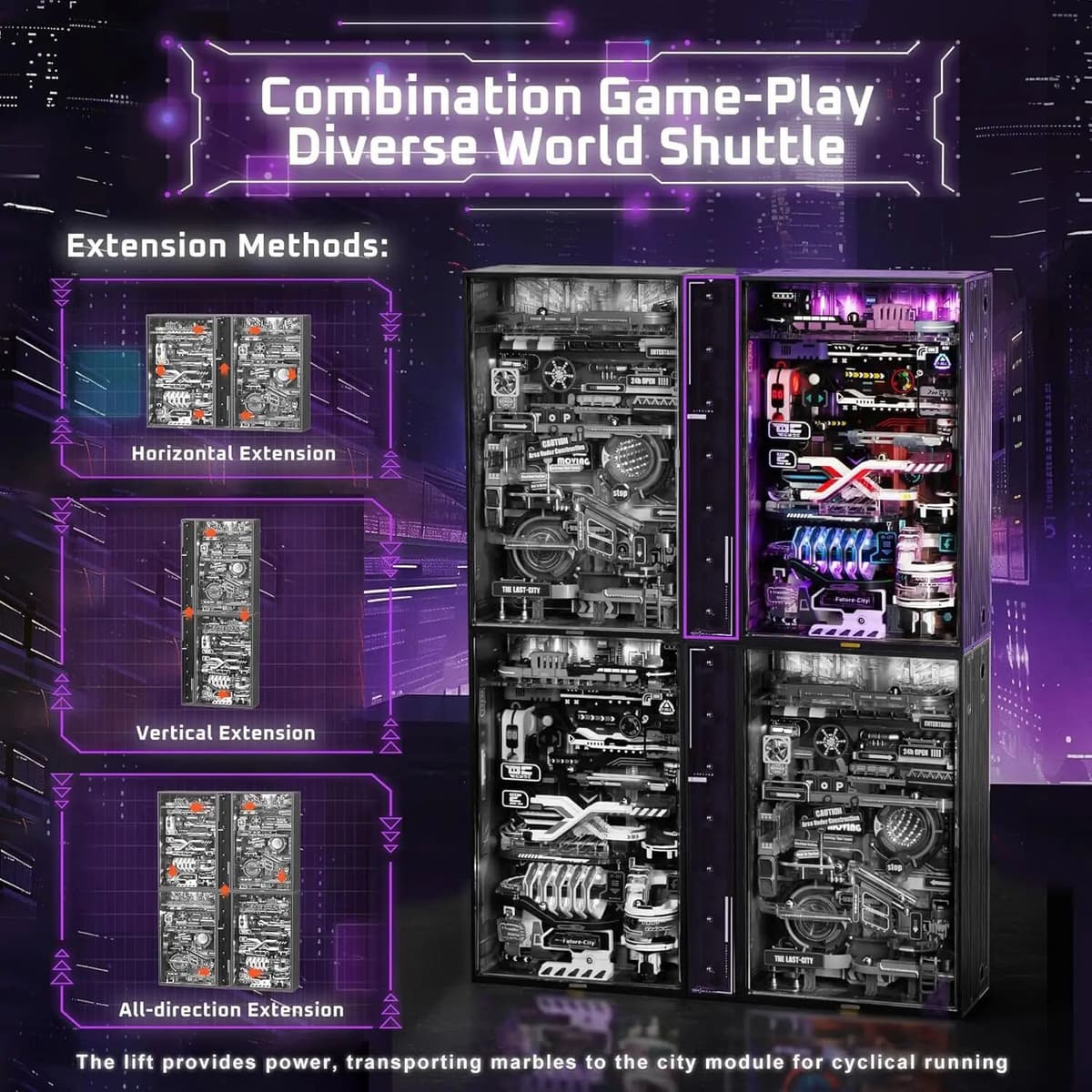 Robotime ROKR 3D Puzzle Model Kits DIY Marble Run Model with Electric LED Light Gaming Desk Future City for Men Children Kids MR02S