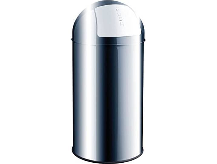 Helit H2401400 - Push-Abfallbehälter „the dome“ 50 L Edelstahl Mülleimer mit Push-Einwurfklappe, verzinktem Metall-Innenbehälter und Gummibodenring