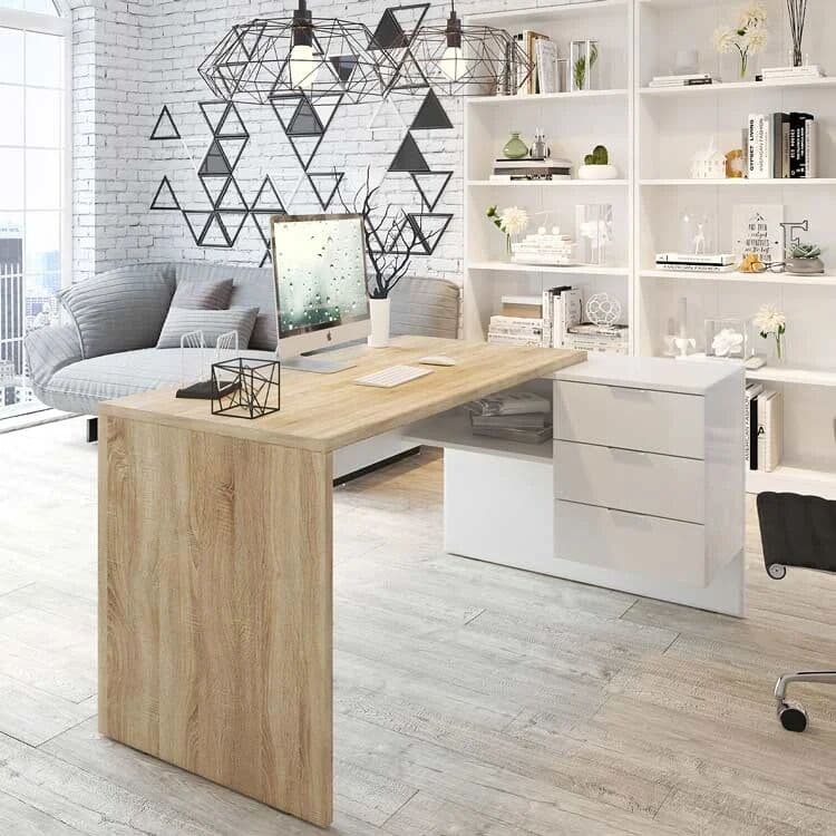 garneroarredamenti Scrivania 145x108cm ufficio reversibile bianco opaco rovere Work