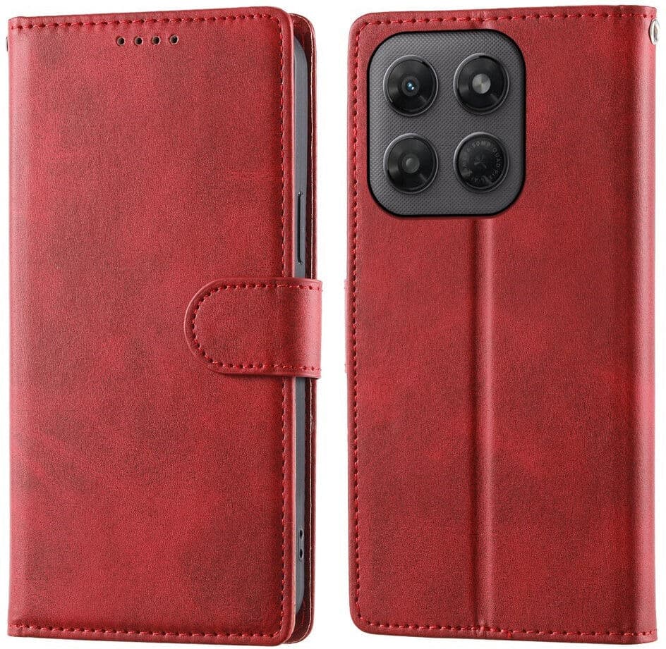 Motorola Moto G47 / G37 EIDERWOOD Læder Flip Cover m. Pung & Strop - Rød