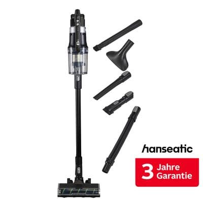 HANSEATIC Akku-Hand-und Stielstaubsauger "HVS450BMC Akku Staubsauger, LED Beleuchtung, HEPA H12 Filter", schwarz, B:25,5cm H:108cm T:27cm, Akkusauger, inkl. 3 Jahre Herstellergarantie