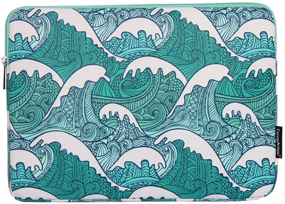 INCOVER CanvasArtisan Sleeve m. Bølge Motiv Til Bærbar PC / Macbook 14" - (37 x 26.5 x 2 cm) - Blå