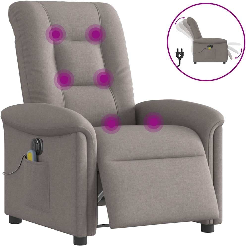 vidaXL Fauteuil de massage inclinable électrique Taupe Tissu