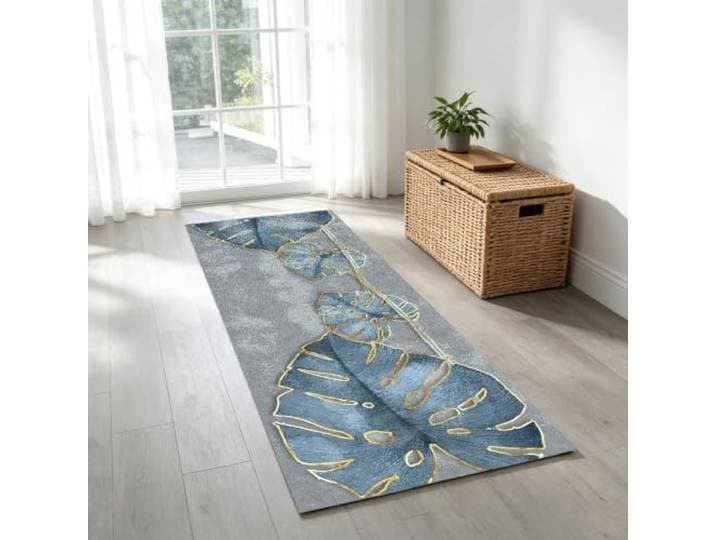 Moderne Flur Laufer Teppich rutschfeste waschbare Lounge Teppich Laufer Graublaue Bodenmatte für den Innenbereich, Flur, Nachttisch, Küche, Wohnzimmer, Eingangsbereich(100×250cm)