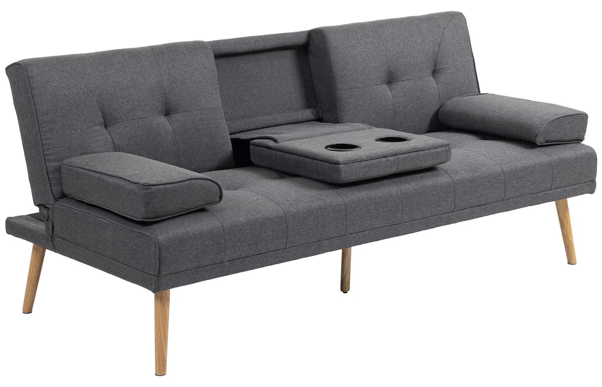 Couch Sofa mit Schlaffunktion Leinenoptik, Dunkelgrau