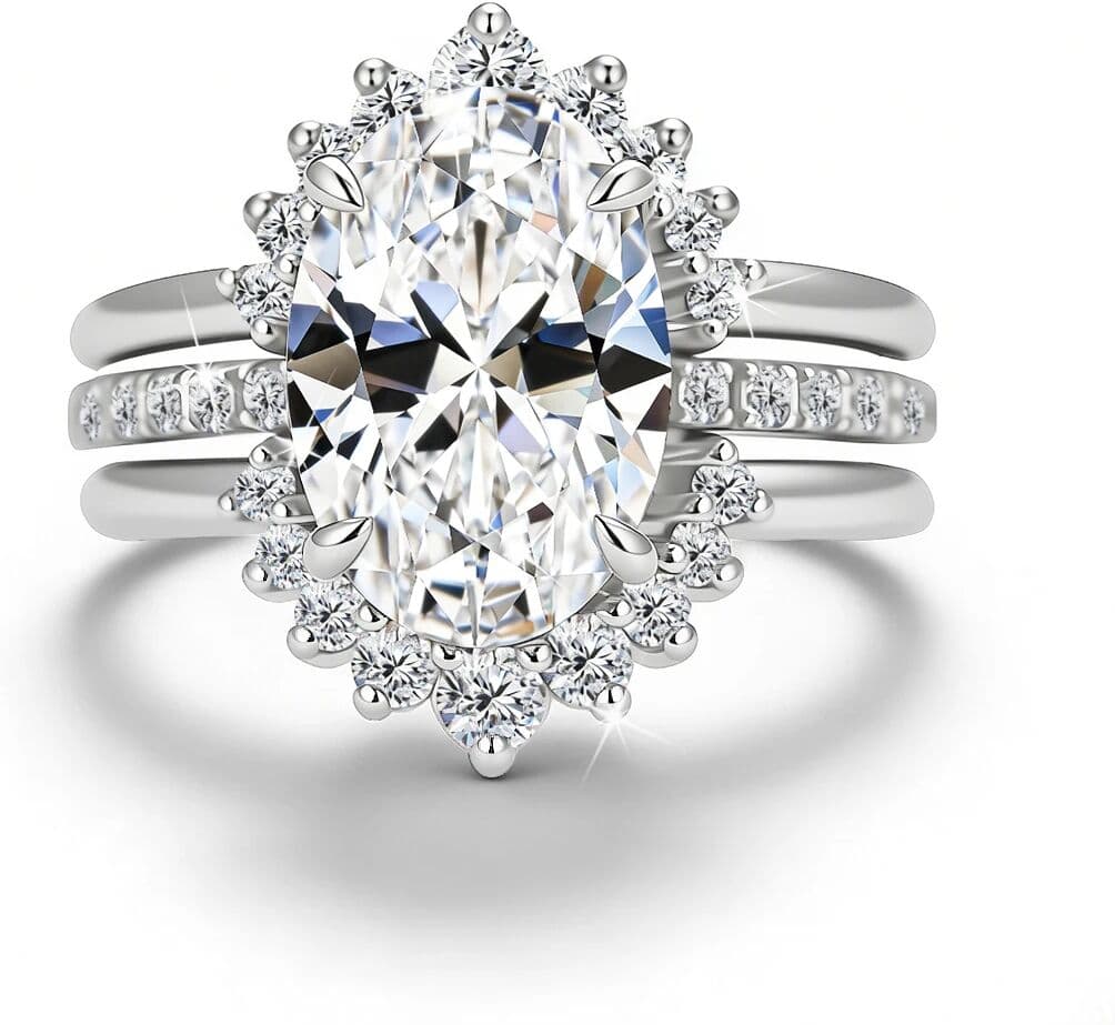 NONE 3pcs Curved Wedding Band 5CT Oval Moissanite Engagement Ring Set for Women Bridal Jewelry Stackable Rings with Certificate