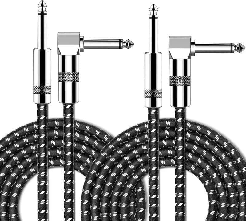 INF Câble de connexion tressé noir et blanc coudé à droit pour basse électrique, guitare, streaming live, 3m 2m