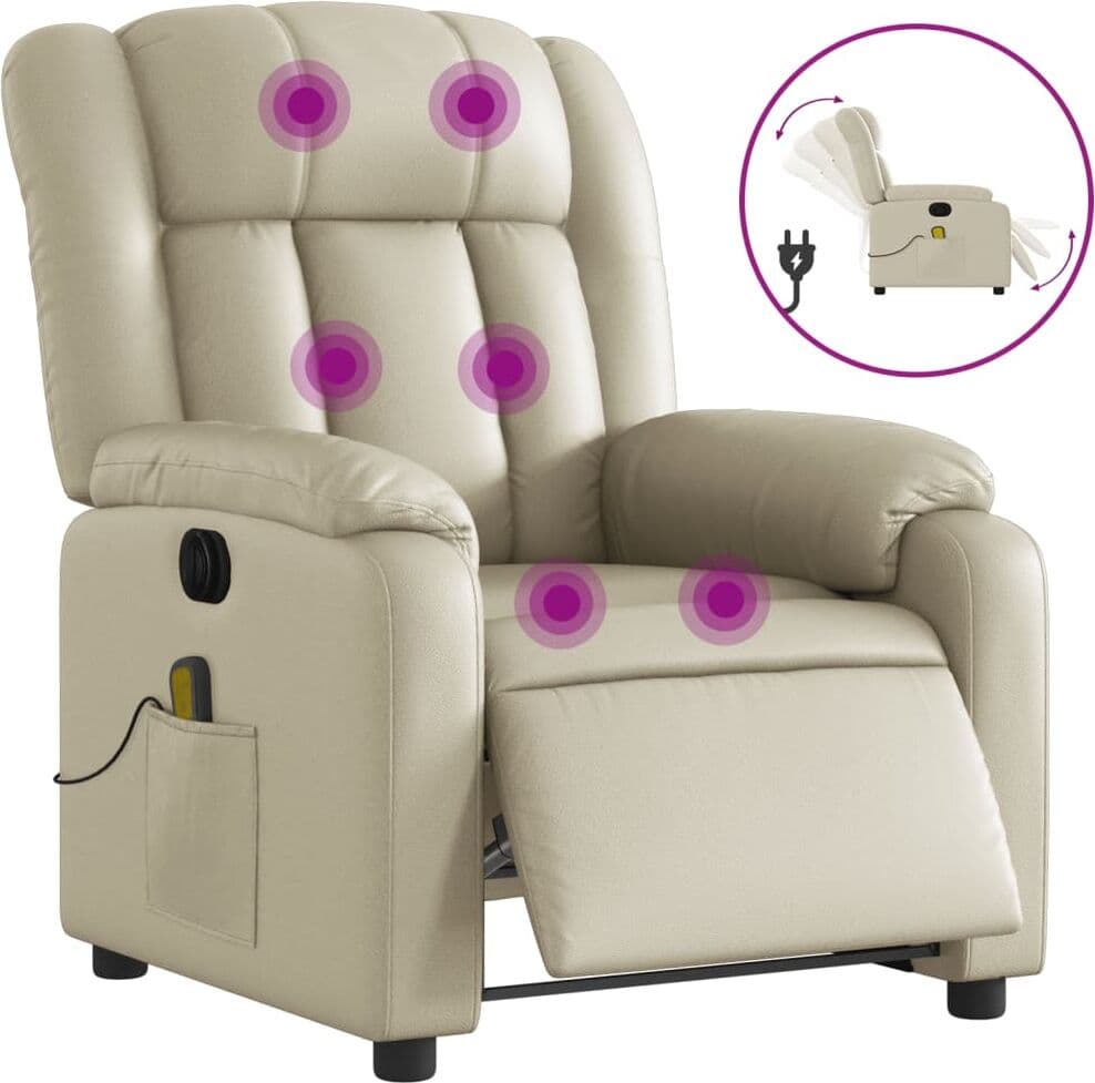 vidaXL Fauteuil de massage inclinable électrique crème similicuir