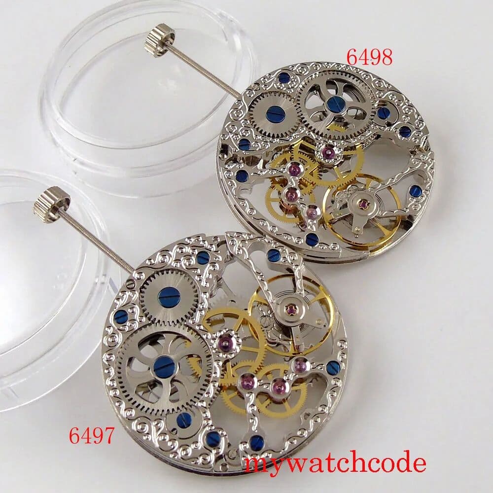 tandorio 17 Jewels Mechanical Hand Winding Manual 6497 6498 Watch Movement Full Skeleton Stainless Steel Wristwatch Replacement
