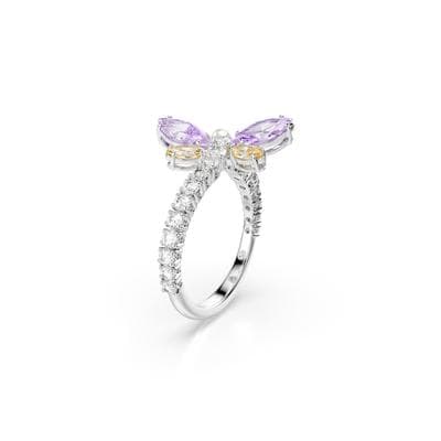 Fingerring SWAROVSKI "Schmuck Geschenk Capsule Ring" Gr. 52, lila (metallfarben, kristallweiß, gelb, lila, weiß), Fingerringe, Damen, 52, Metall Perlen, Metall, Perlen, Fingerring, mit Swarovski Kristall, Zirkonia (synth.) - mit Swarovski Perle
