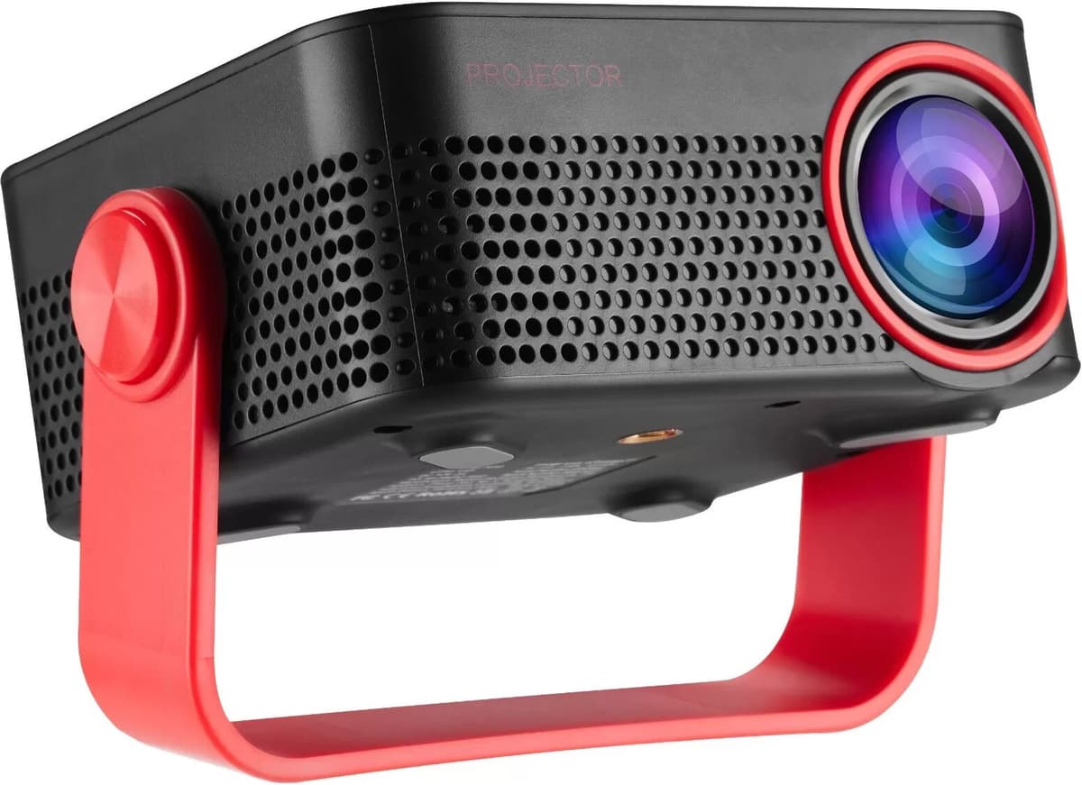 INF Projecteur Portable Maison avec 3D & WiFi, Support 1080P, Connectivité HDMI/USB/TF Noir + Rouge