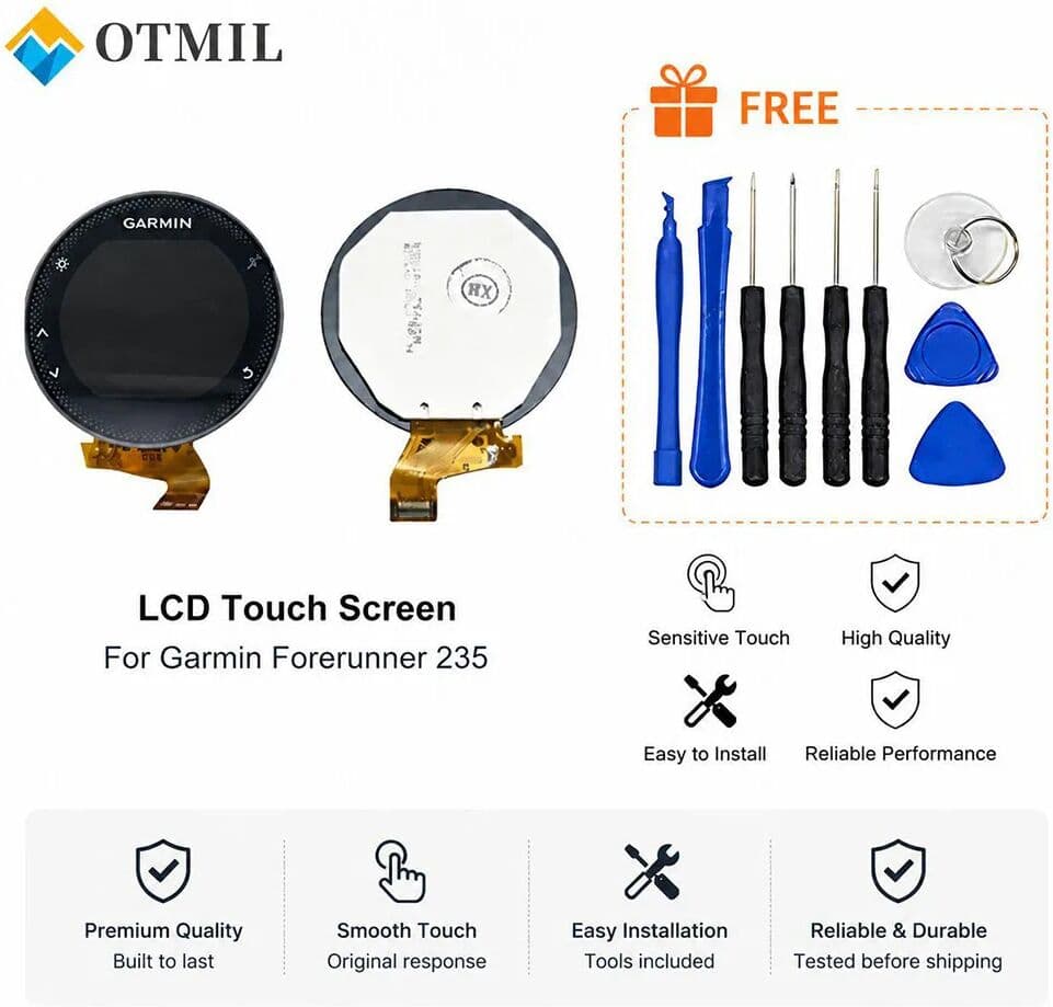 OTMIL 100% Tested LCD Touch Screen Display for Garmin Forerunner 235 Sport Smart Watch Accessories Replacement and Repair Parts + Tool