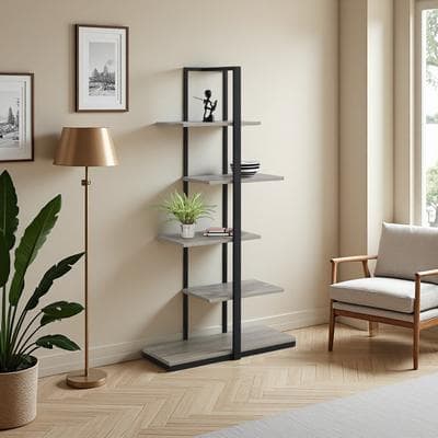 ZWYO HOSIMU 60in Laminate+Metal 5-Tier Etagere Bookshelf with Zig-Zag Design, Display Rack with Open Concept & Modern Industrial Style