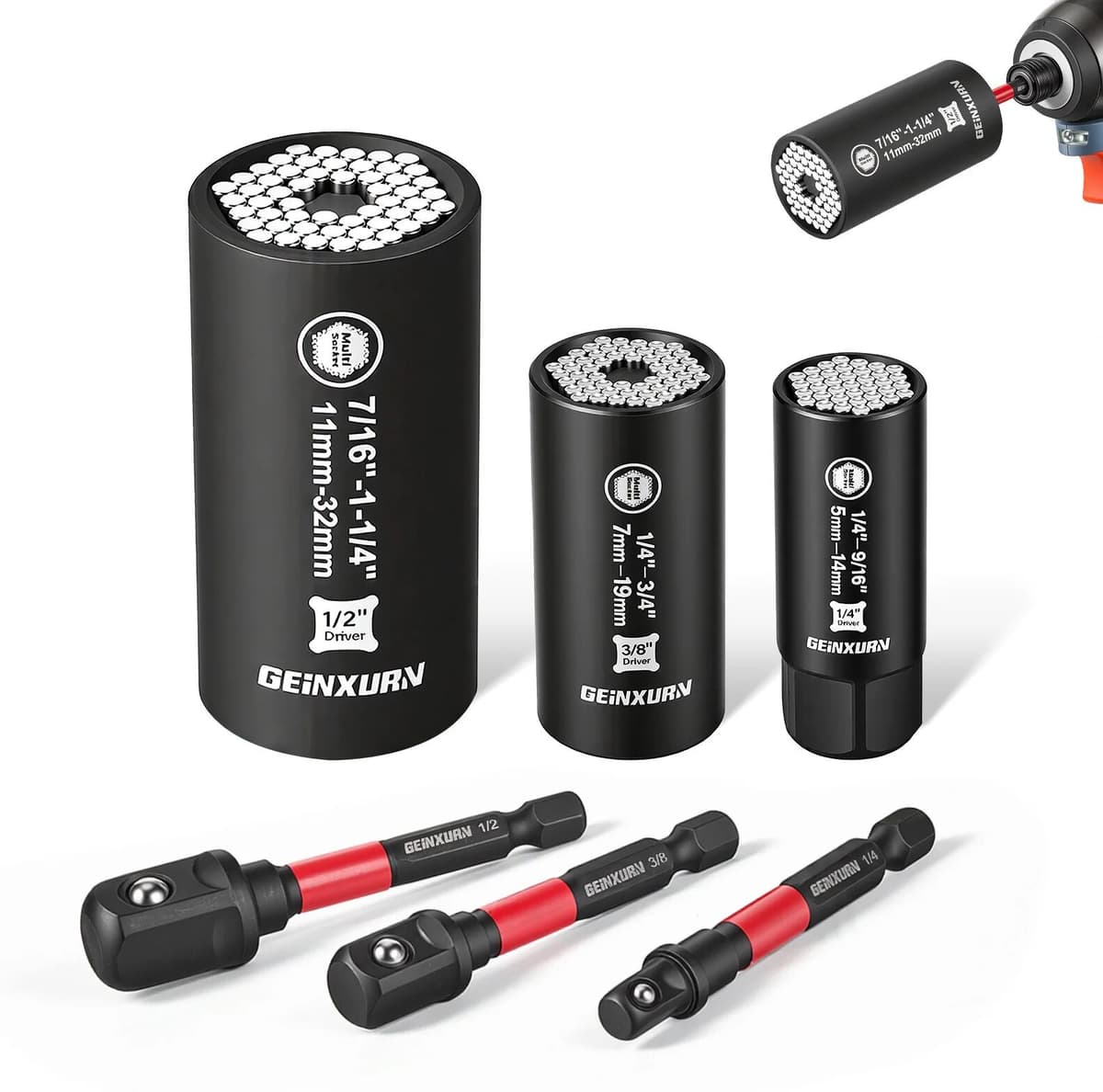 Geinxurn Universal Socket Set, CR-V Steel Honeycomb Design, Fits All Shapes & Sizes, Portable Repair Tool Kit for Repair