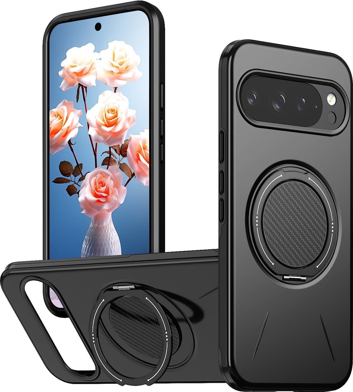 Google Pixel 11 / 11 Pro EIDERWOOD Hybrid Plast Bagside Cover m. Roterende Kickstand - MagSafe Kompatibel - Sort