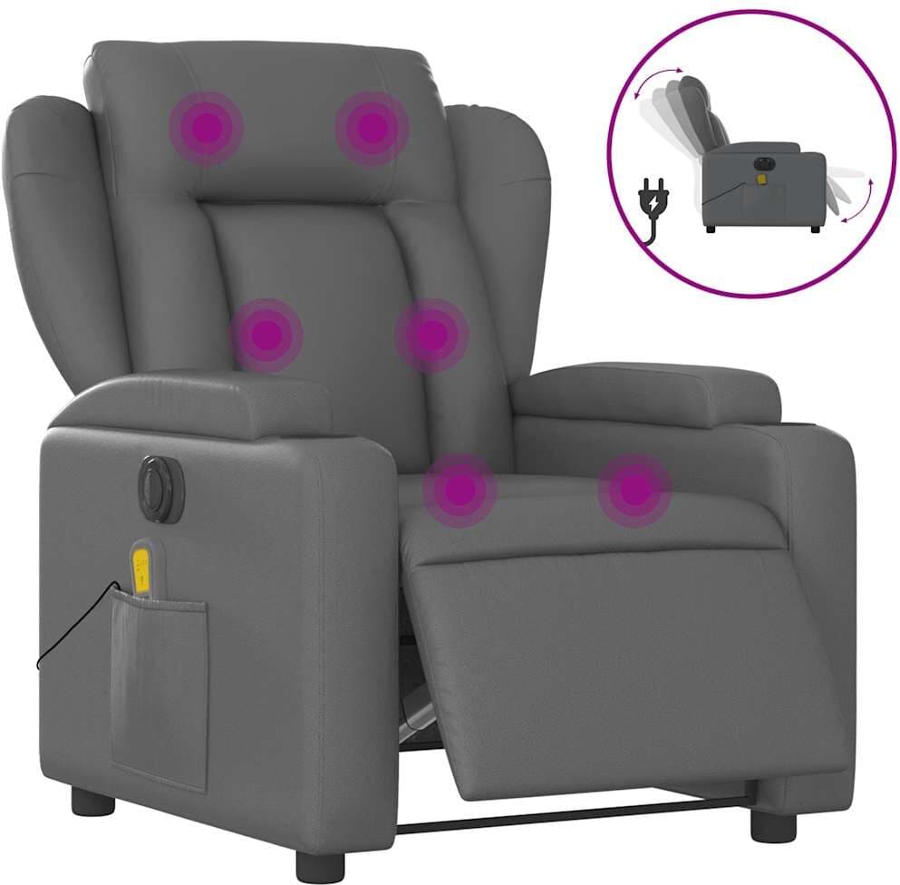 vidaXL Fauteuil de massage inclinable électrique gris similicuir