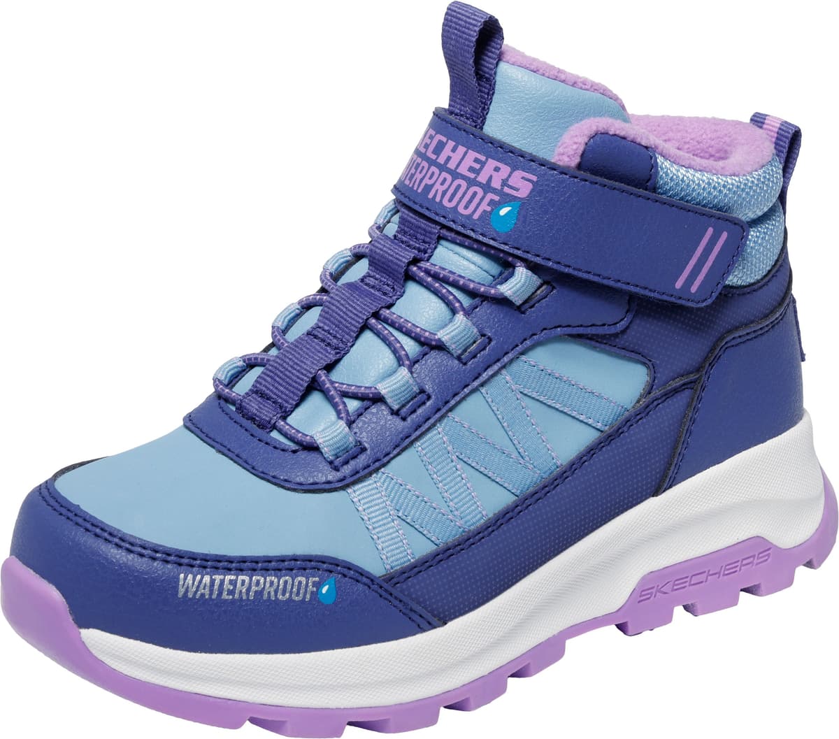 Klettstiefel SKECHERS "STORM BLAZER", Mädchen, Gr. 29, wärmend, blau (navy, lila), Lederimitat, Synthetik, Schuhe Klettstiefel, Winterboots, wasserabweisend, Größenschablone zum Download, Topseller