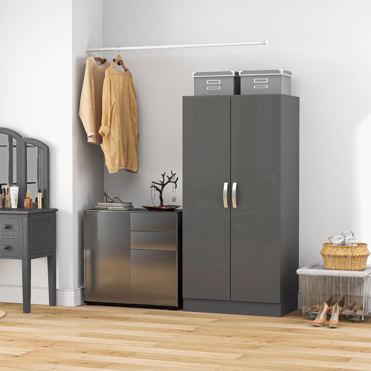 Homcom Credenza Moderna con 2 Armadietti e 2 Cassetti con Apertura a Pressione, 79x36x74cm, Nero Lucido Aosom
