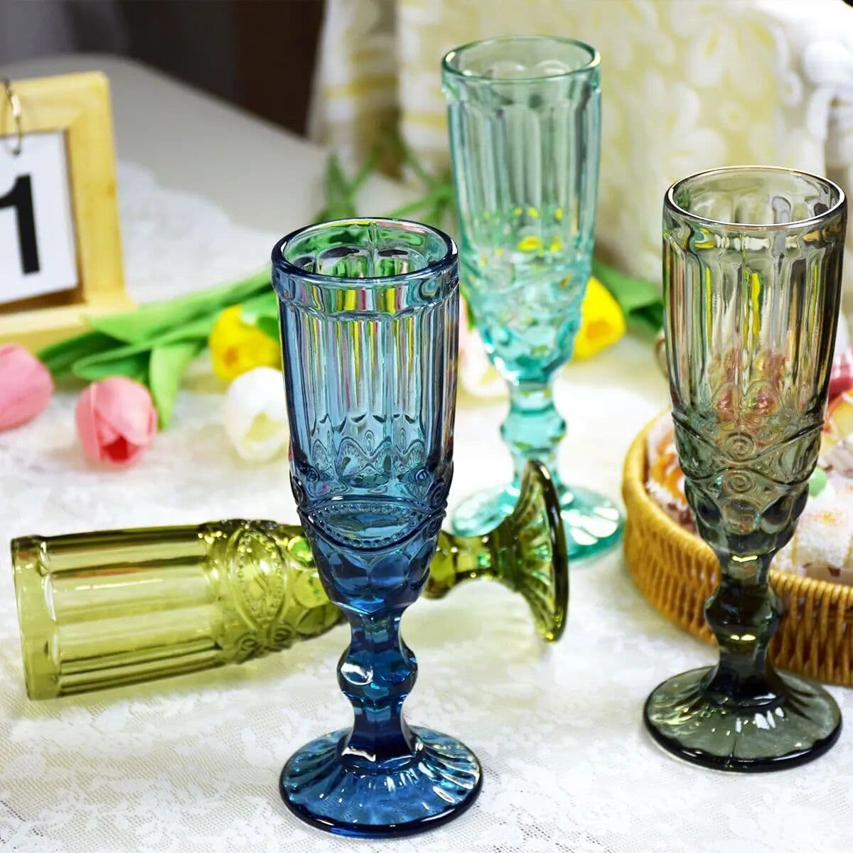 NONE 150ml 5oz Glass Mugs  Household Vintage Embossed Heavy Thick Glassware Colored Cups Colored Champagne Flute Glasses  Goblet Cups